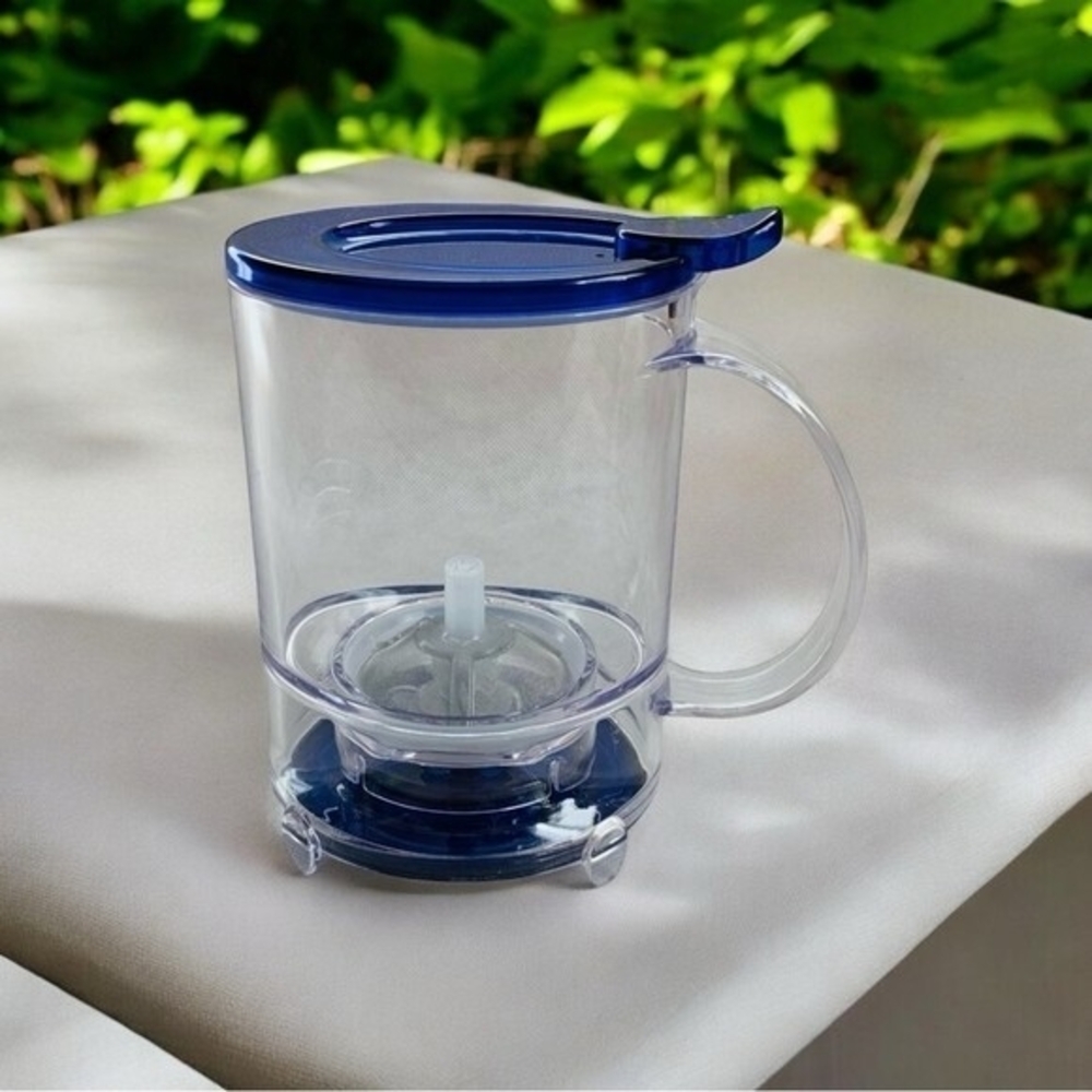 Teavana Perfect Tea Glass Press Maker Pot Blue Transparent 6.5" Infuser VG